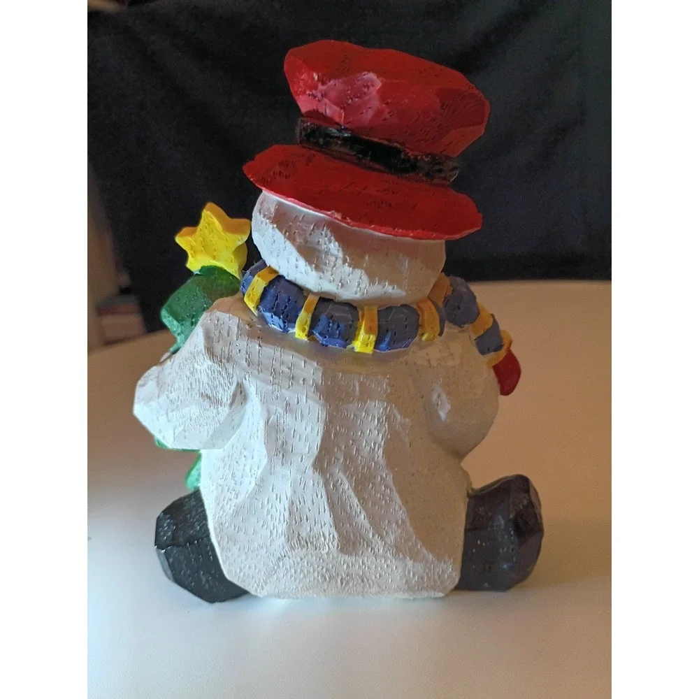 Rustic Snowman Figurine Christmas Decor Noel Tree Red Hat Winter Tabletop Accent